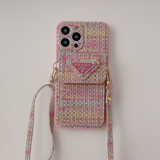 Luxusní Weave Card Bag Crossbody pouzdro na iPhone
