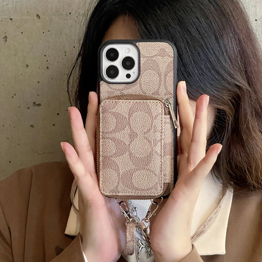 ウォレット付きクラシック iPhone ケース コーヒー-LQB241412