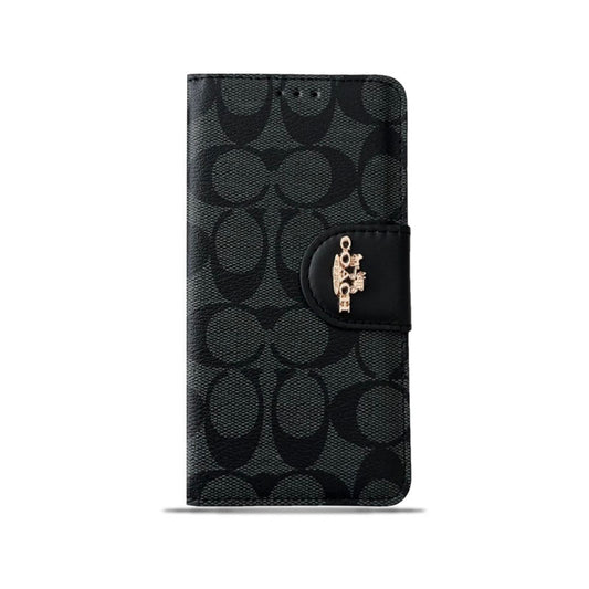 クラシック iPhone ケース レザー フリップ ケース カード ホルダー付き ブラック