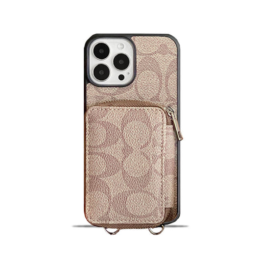 ウォレット付きクラシック iPhone ケース コーヒー-LQB241412