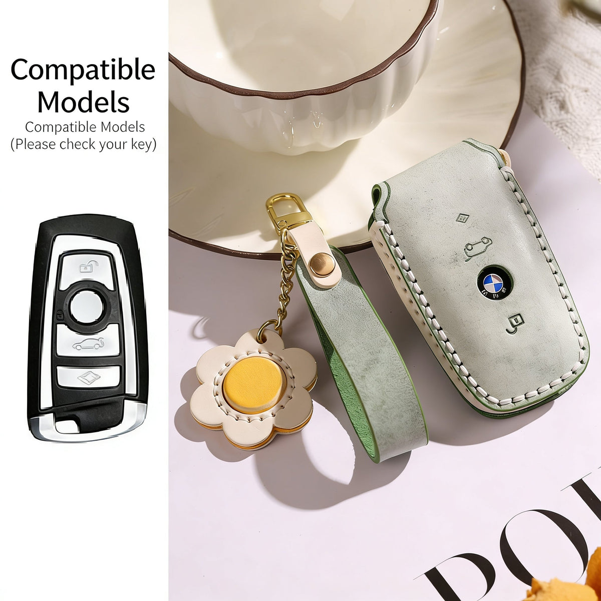 Étui à clés en cuir véritable fait à la main pour BMW