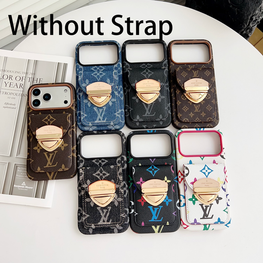 カードポケットと取り外し可能なストラップ付きの高級クロスボディiPhoneケース