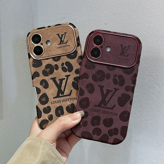高級ブラウン&パープルカラーレザーiPhoneケース