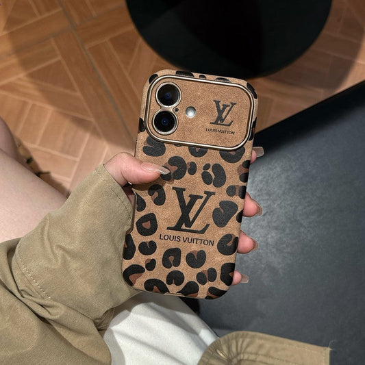 高級ブラウン&パープルカラーレザーiPhoneケース