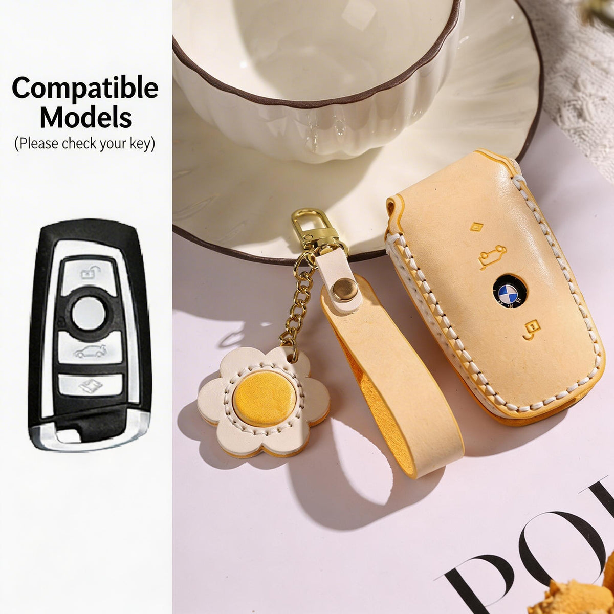 Étui à clés en cuir véritable fait à la main pour BMW