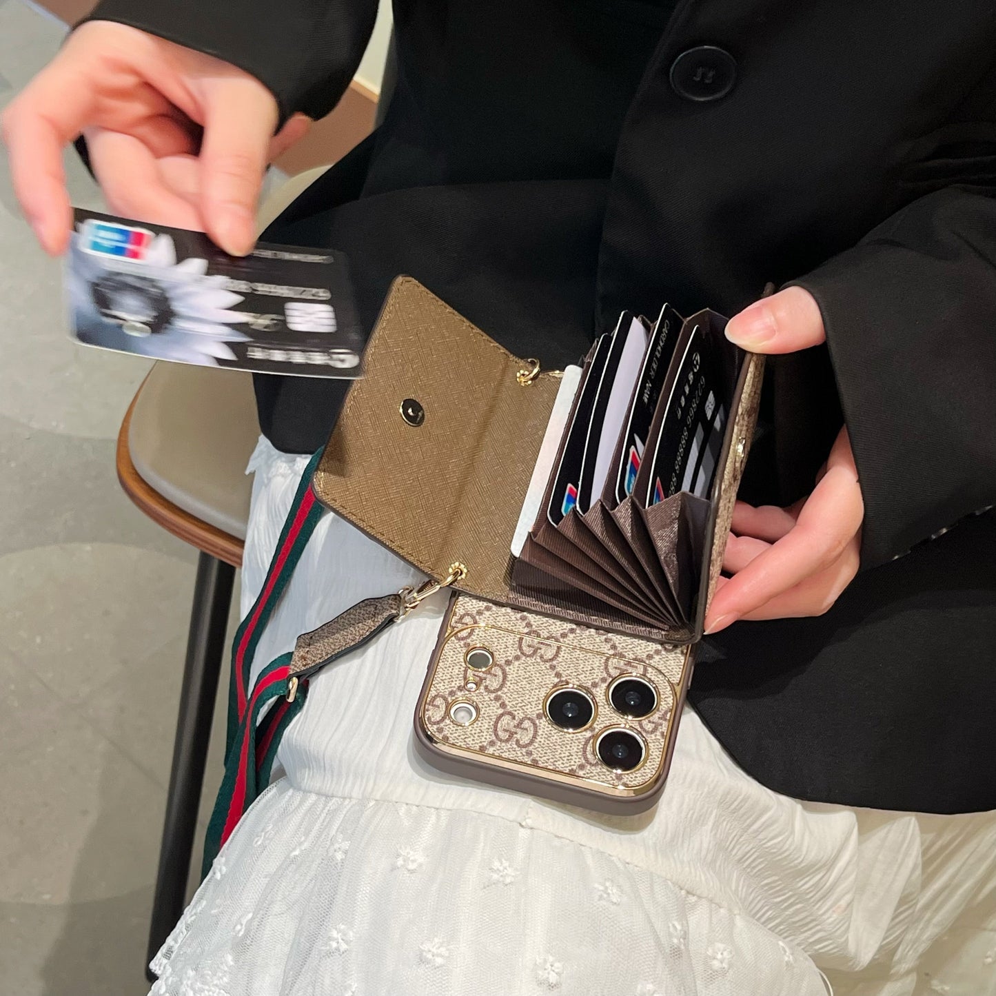 Luxury Stylish iPhone Case with Card Holder & Strap
