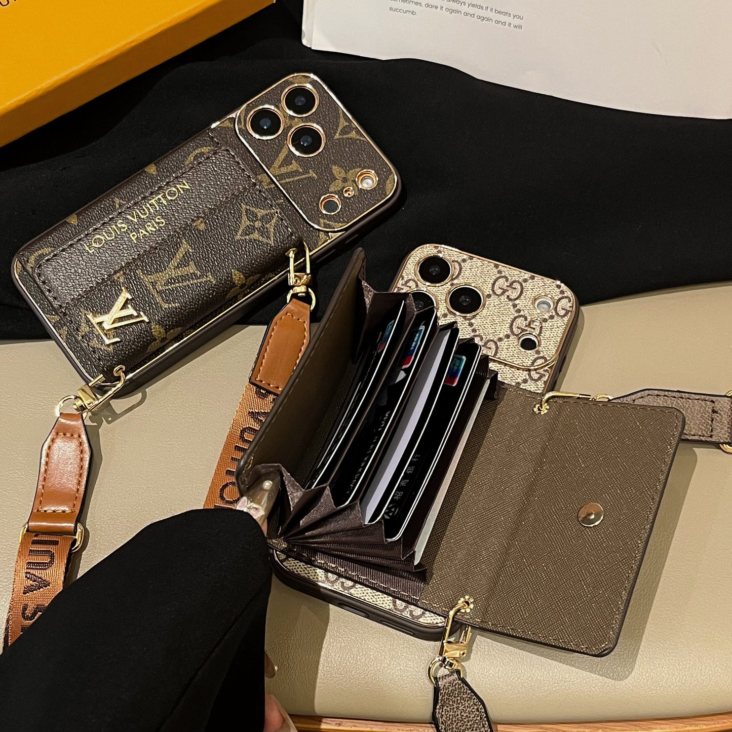 Luxury Stylish iPhone Case with Card Holder & Strap