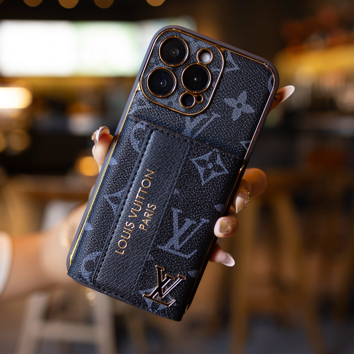 Étui pour iPhone en cuir avancé de luxe avec porte-carte et sangle