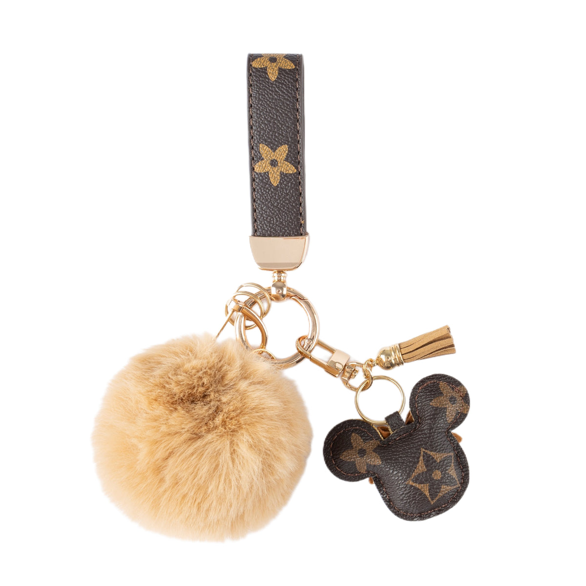 Luxus Mickey kulcstartó – műbőr & Fur Pom Charm