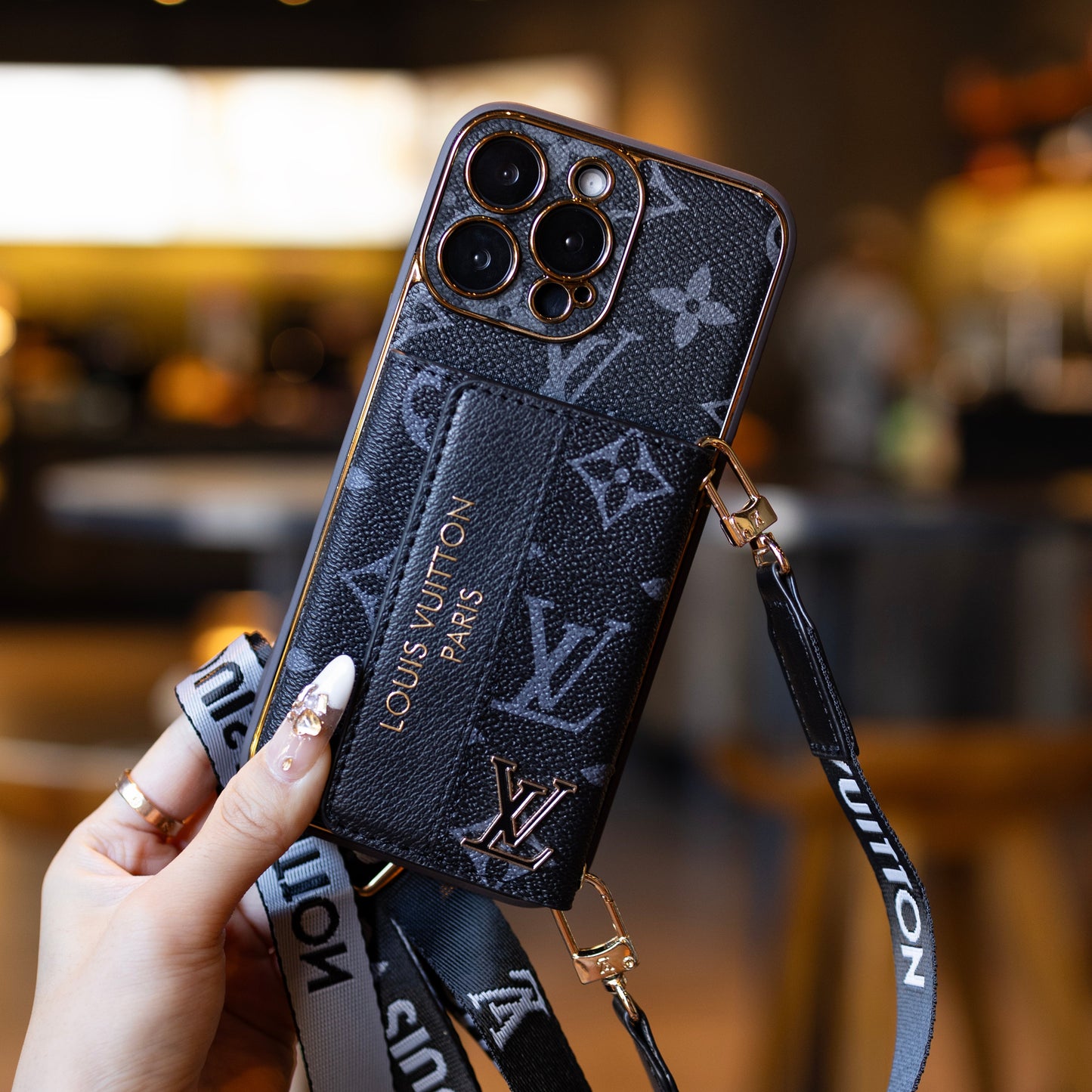 Luxury Stylish iPhone Case with Card Holder & Strap