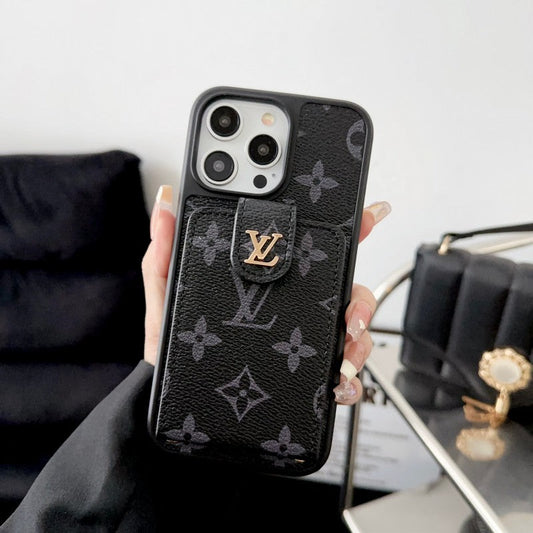 ラグジュアリーなブラック&ホワイトのカードバッグiPhoneケース