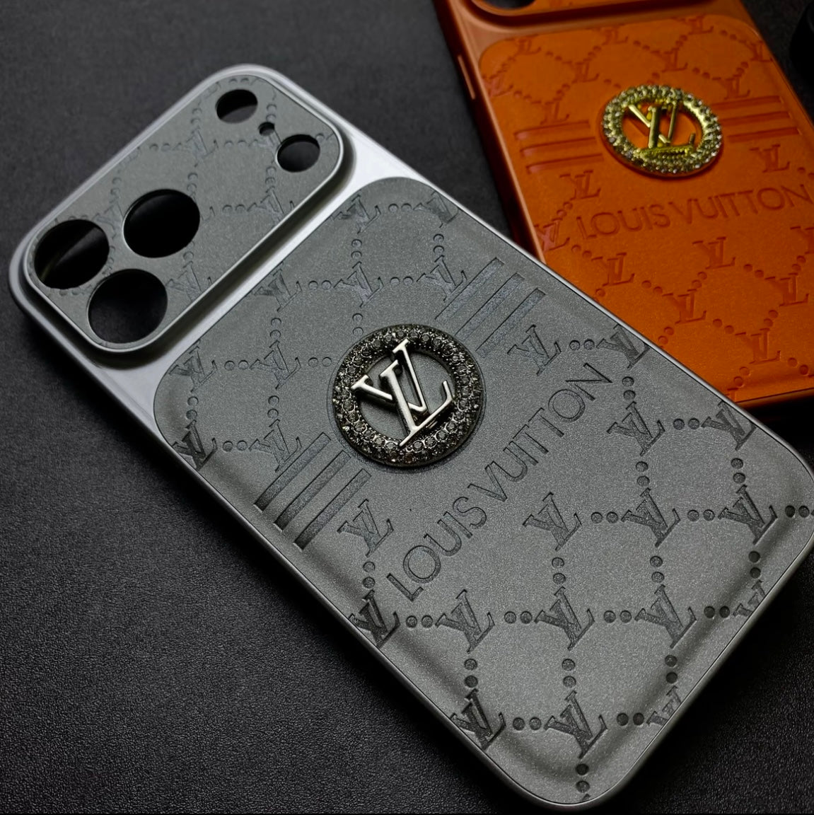 Luxury Monogram Phone Case with Embossed Icon Design