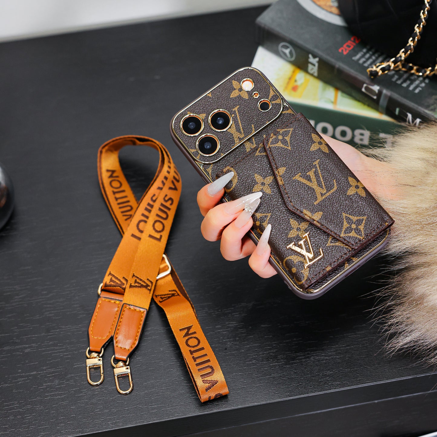 Luxury Elegant iPhone 17 Case with Card Holder & Strap