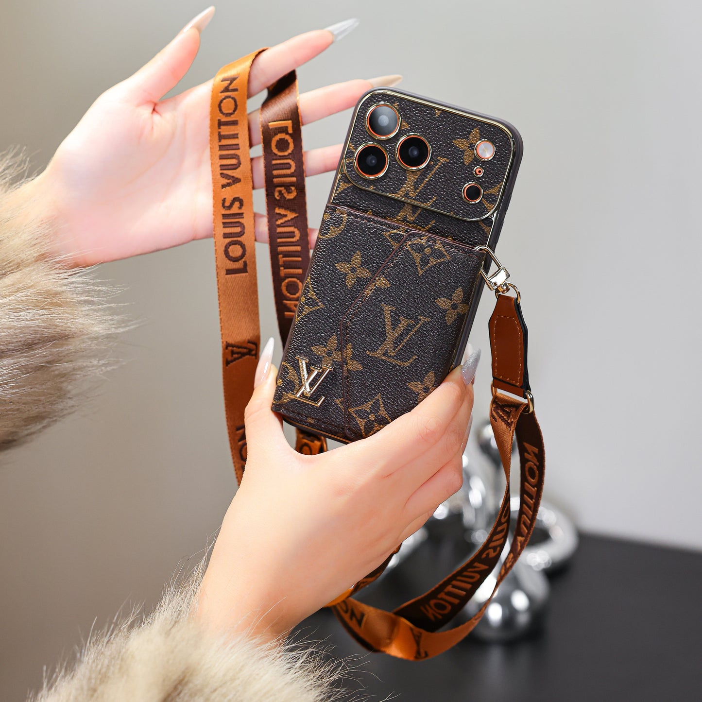 Luxury Elegant iPhone 17 Case with Card Holder & Strap