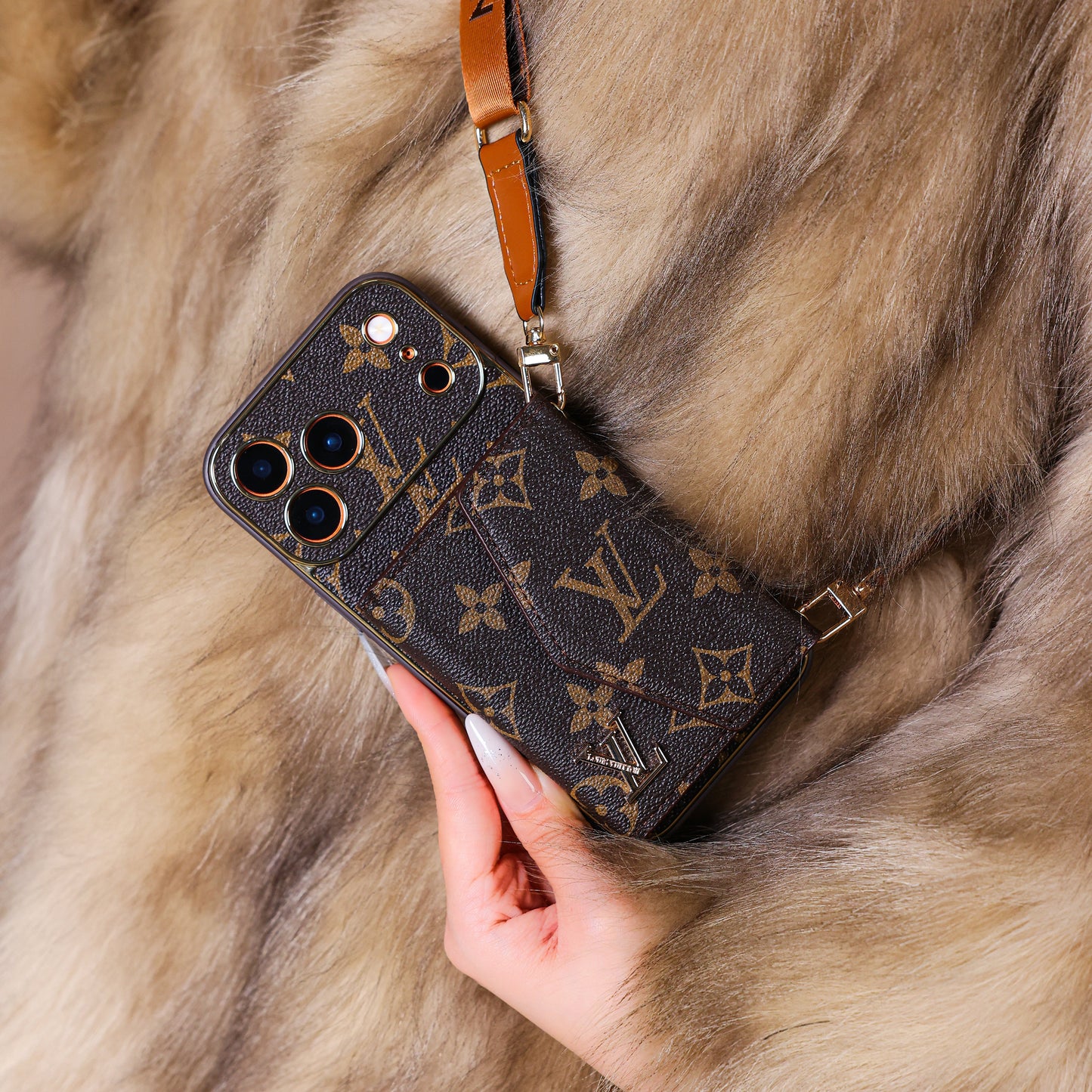 Luxury Elegant iPhone 17 Case with Card Holder & Strap