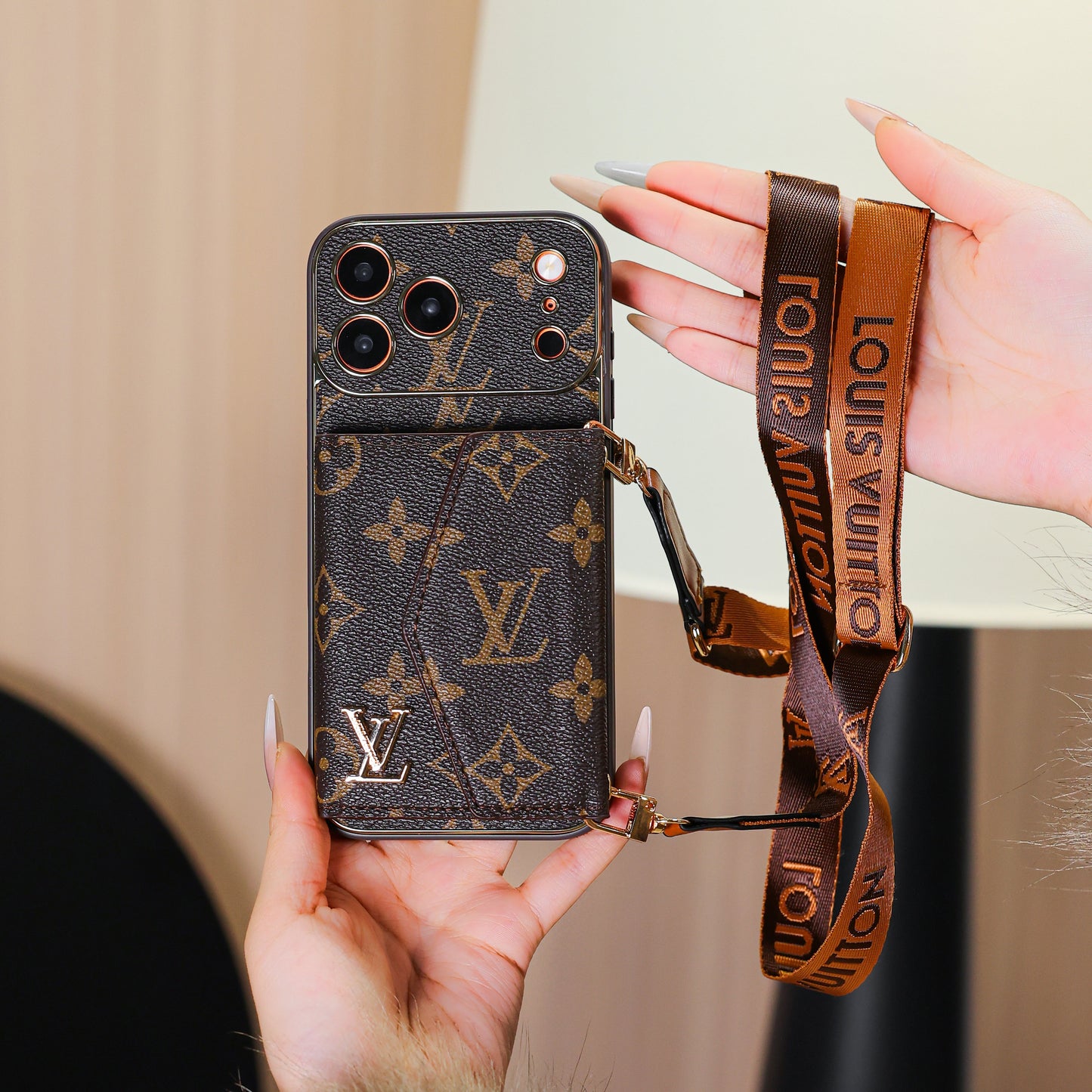 Luxury Elegant iPhone 17 Case with Card Holder & Strap
