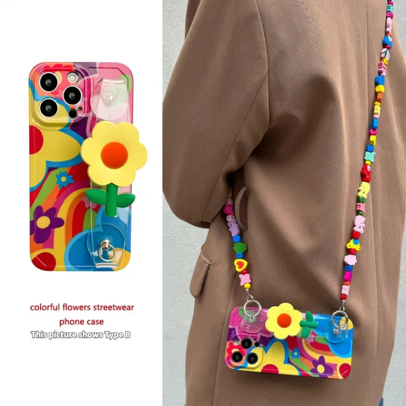 Flower With Lanyard Strap iPhone Case