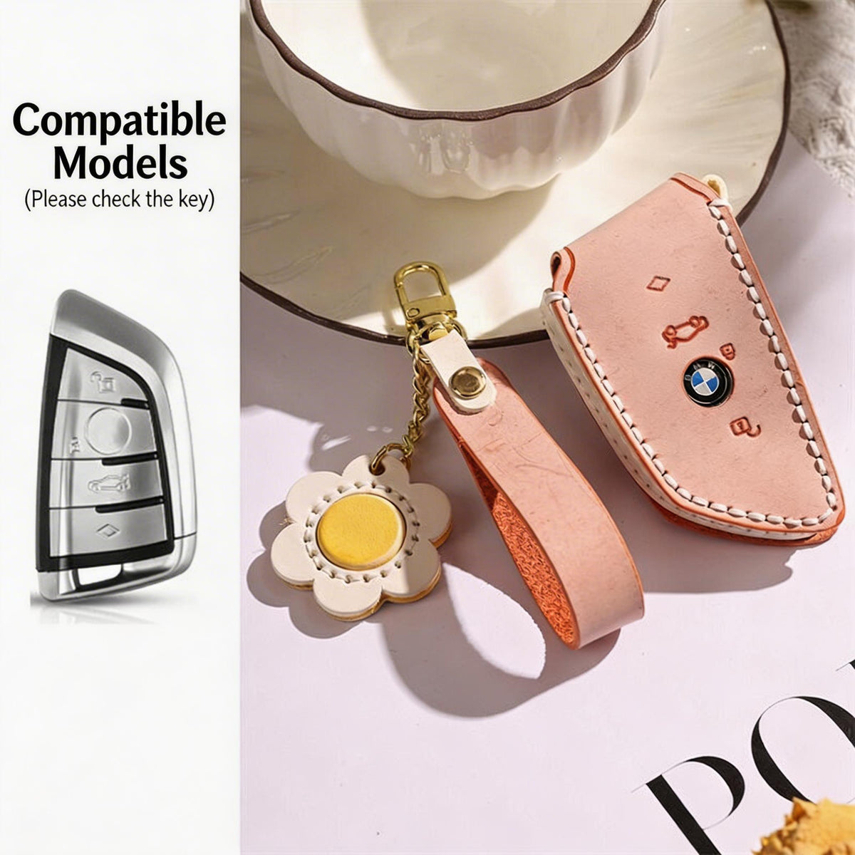 Étui à clés en cuir véritable fait à la main pour BMW