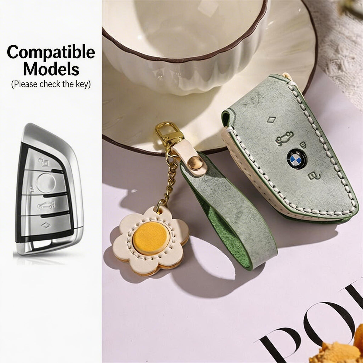 Étui à clés en cuir véritable fait à la main pour BMW