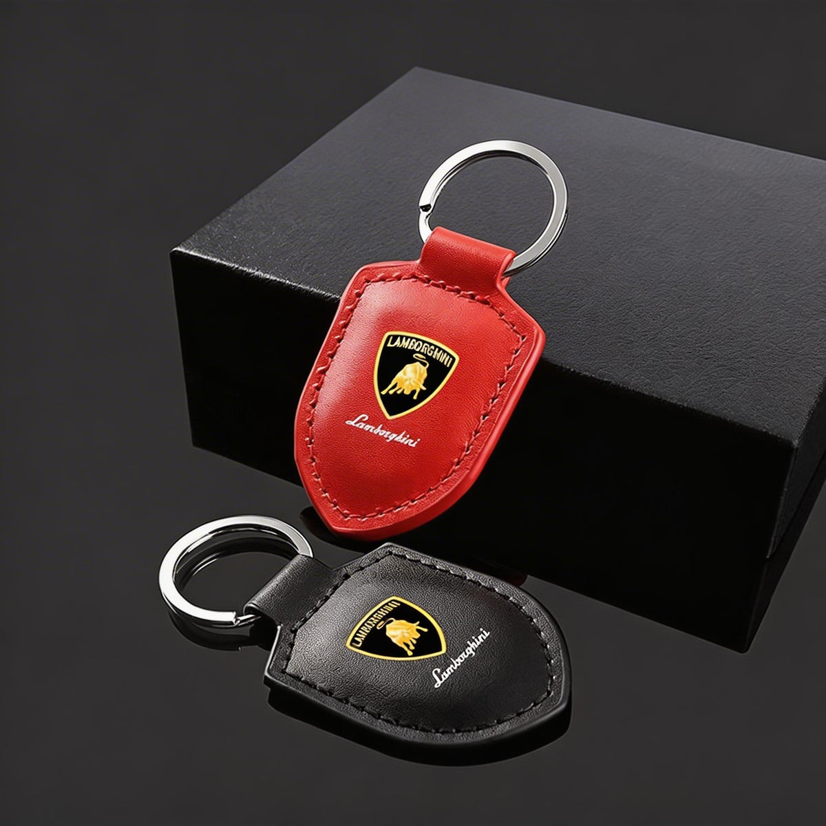 Porte-clés en cuir véritable Lamborghini Crest Emblem