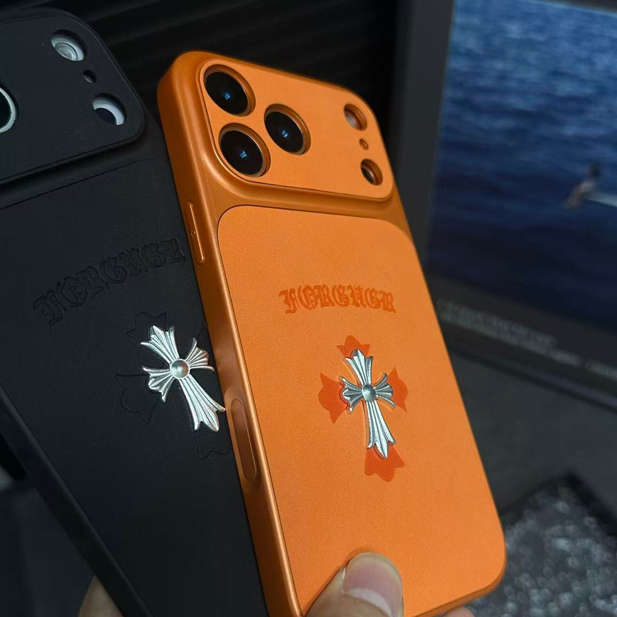 Étui pour iPhone en cuir avec croix Chrome Hearts