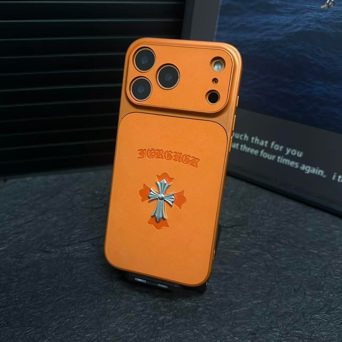 Étui pour iPhone en cuir avec croix Chrome Hearts