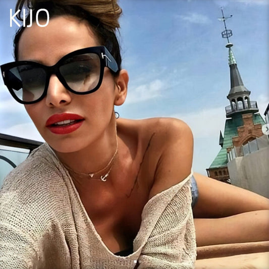 新しいファッションブランドデザイナートムキャットアイサングラス女性特大フレームヴィンテージサングラスoculosデゾルUV400