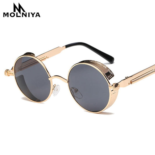 Fém Kerek Steampunk Napszemüvegek Férfi Női Divat Szemüvegek Márkatervező Retro keretes Vintage napszemüvegek Kiváló minőségű UV400