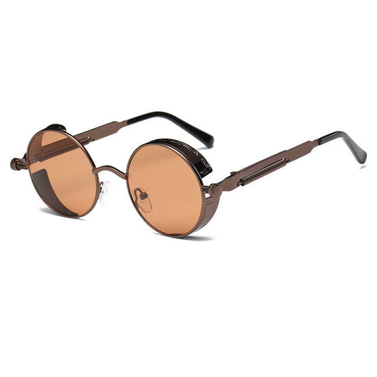 Fém Kerek Steampunk Napszemüvegek Férfi Női Divat Szemüvegek Márkatervező Retro keretes Vintage napszemüvegek Kiváló minőségű UV400