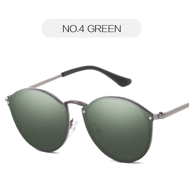 NYWOOH sončna očala Cat Eye Ženska luksuzna prevleka z zrcalnimi sončnimi očali Ženska retro kovinska očala brez okvirja UV400