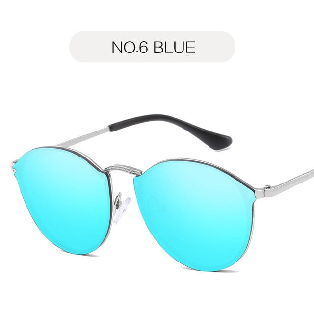 NYWOOH sončna očala Cat Eye Ženska luksuzna prevleka z zrcalnimi sončnimi očali Ženska retro kovinska očala brez okvirja UV400