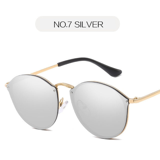 NYWOOH sončna očala Cat Eye Ženska luksuzna prevleka z zrcalnimi sončnimi očali Ženska retro kovinska očala brez okvirja UV400