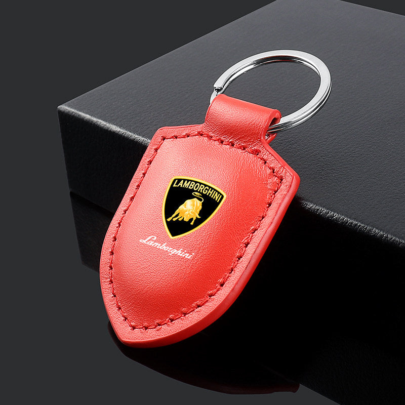Porte-clés en cuir véritable Lamborghini Crest Emblem
